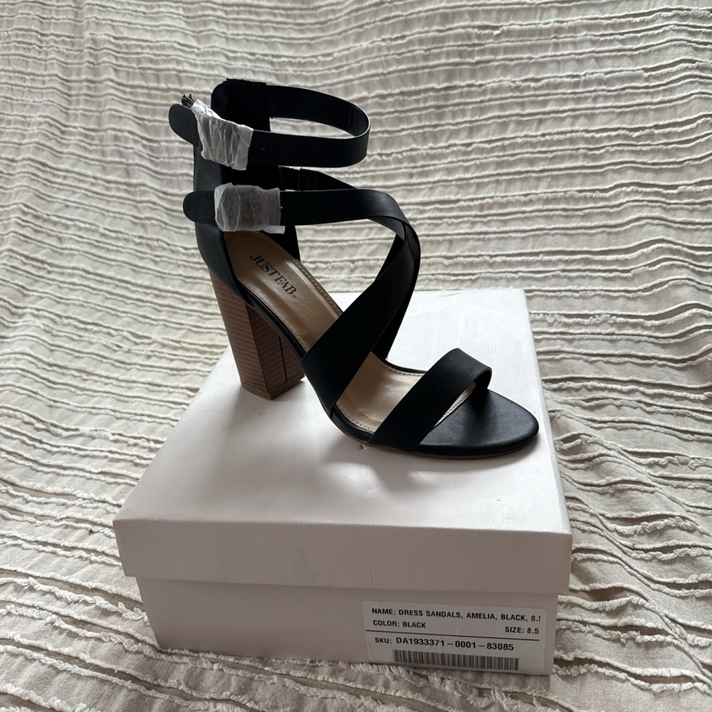 Black Strap Block Heel Dress Sandals